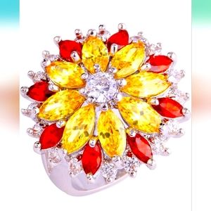 Silver Plated Flower Multi-Stone Ring